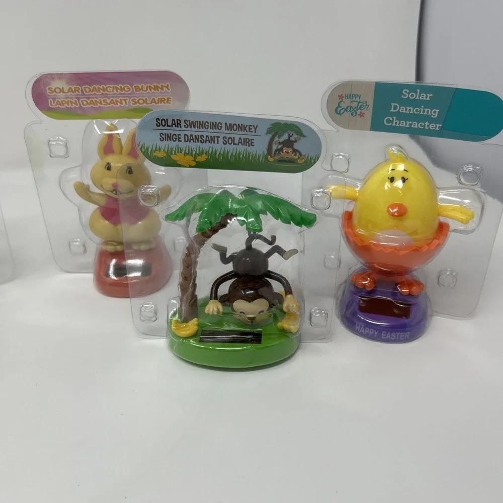 6 NEW Solar Dancing Figurines Spring Summer Themed Bunny, Chicks, Monkey Birds